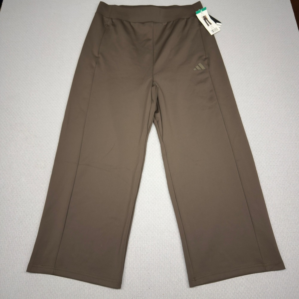 New Adidas Pants Womens XL Brown Wide Leg Pull On Athleisure Stretch Yoga Cozy